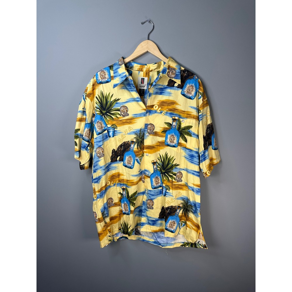 Tori Richard Cabo Wabo Shirt Mens XL Yellow Tequila Tropical Print Short Sleeve
